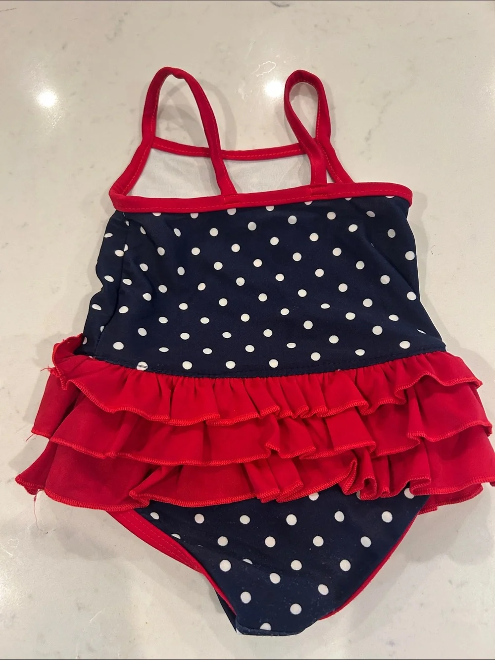 Carter's Navy Polka Dot One-Piece Swimsuit with Red Ruffle Skirt